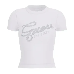 T-shirt Guess con logo in strass Donna - Bianco